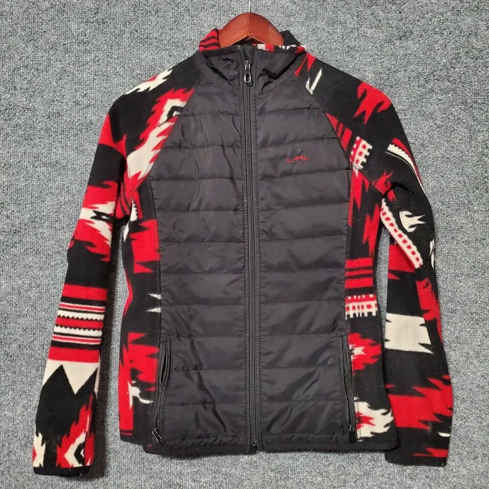 Lauren Ralph Lauren Jacket Women Small Red Aztec Southwest Fleece Full Zip LRL
